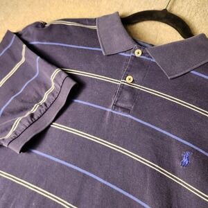 Polo Ralph Lauren Navy Blue Striped Short Sleeve Polo Shirt‎ Men's Size L
